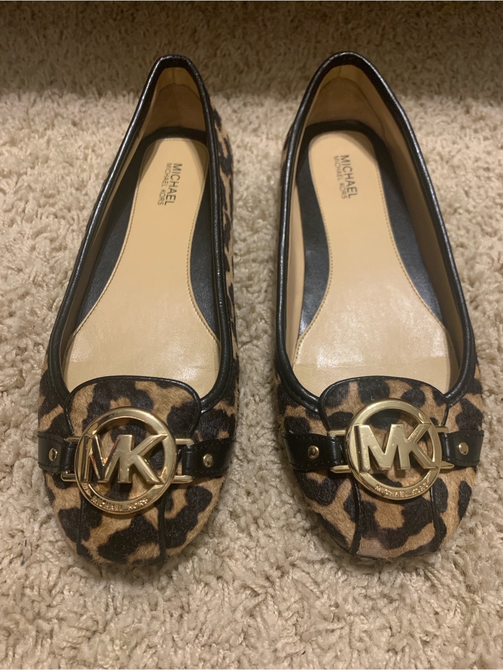 Michael Kors Leopard-Print Logo Ballet Flats in Black and Brown
